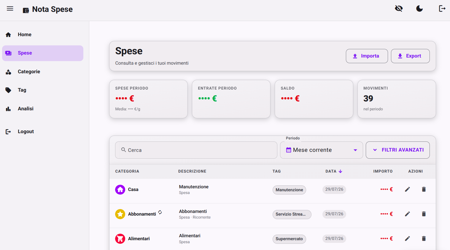 Bilancino Privacy Mode Screenshot