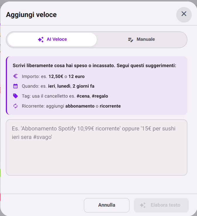 Bilancino Quick Add AI Screenshot
